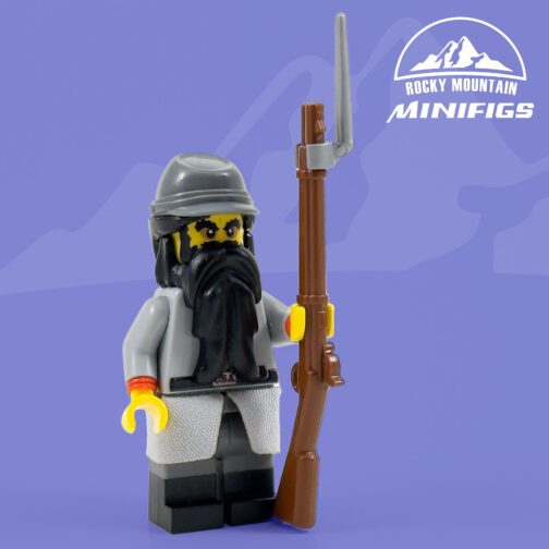 Civ07 - Civil War Confederate Rebel Infantry Soldier Minifigure with Dark Hair and Beard