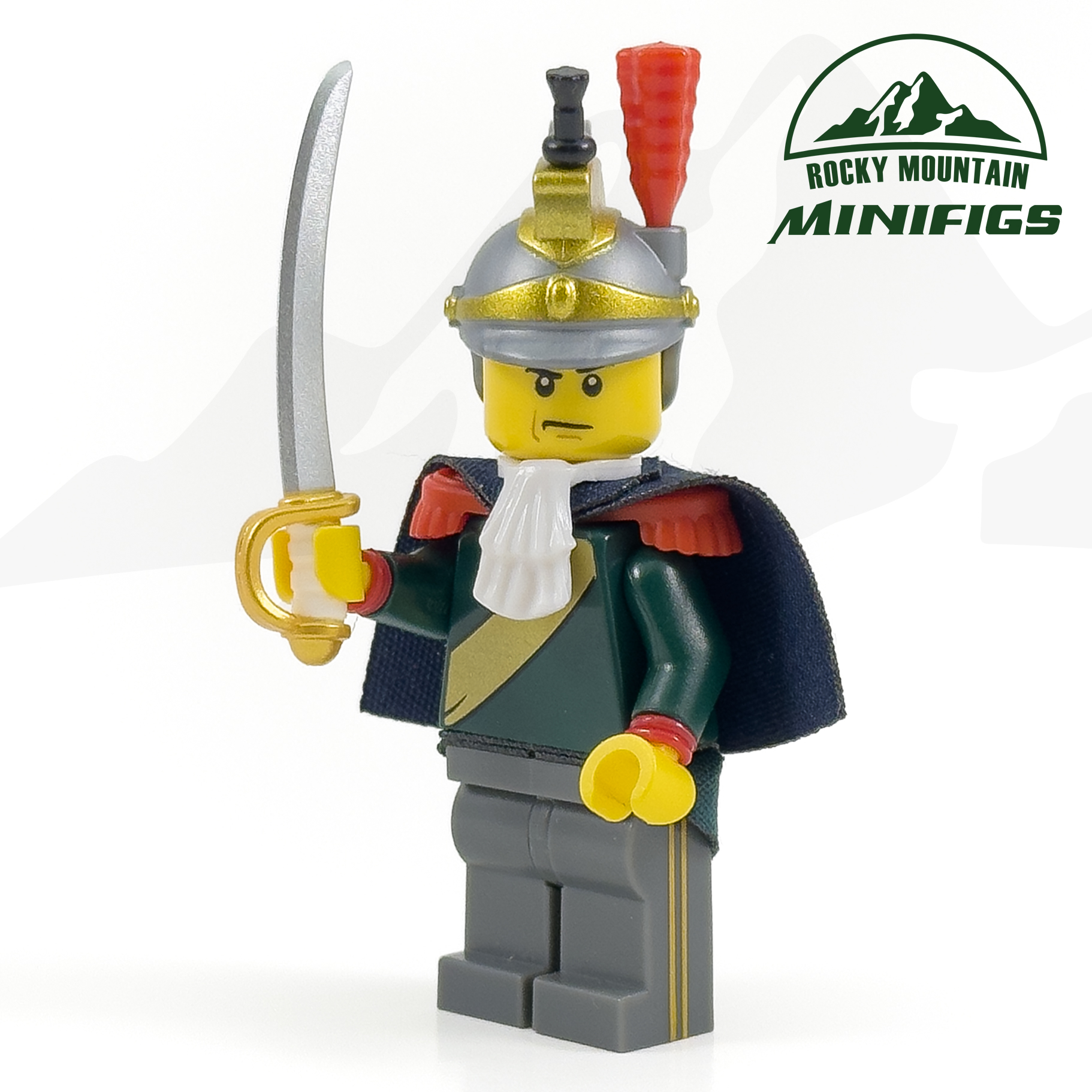 Napoleonic Heavy Dragoon Cuirassier Cavalry with Dark Green Coat and Gold Sash Minifigure product photo
